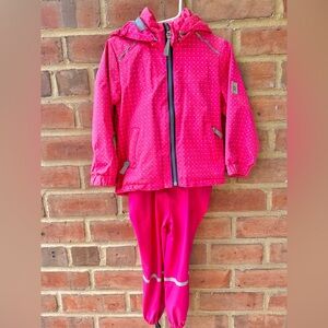 Girls Pink Waterproof Raincoat and Waterproof Pants Set Size 18-24 Months